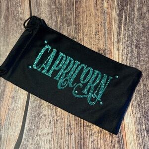 NEW Black Drawstring Glasses Pouch with Capricorn Design Item #PHK6753